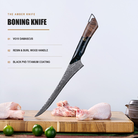 Couteau japonais VG10 pour désosser et fileter, couteau de qualité supérieure, lame en damas avec revêtement noir, manche en bois stabilisé, couteau de cuisine