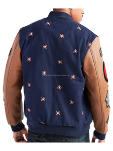 New Design Custom Embroidery <b>Patches</b> Plus Size Brown Color Leather Sleeves Men Varsity <b>Jacket</b> - Product Image 2