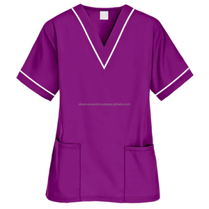 Ropa médica para mujer, 3 bolsillos, cuello en V, camisetas quirúrgicas, manga corta, uniforme médico y de enfermería elástico, Top para mujer - Product Image 1