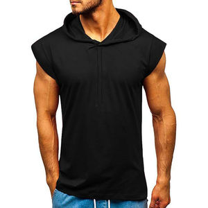 <b>Men's</b> Custom Summer Short Sleeve <b>Hoodie</b> Breathable Knitted Gym Workout Bodybuilding Tops with Embroidery for Brands - Product Image 5