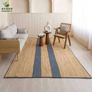 Tapis d'intérieur en jute et coton tissé à la main, élégant, rembourré et lavable pour chambre à coucher et salon - Product Image 4