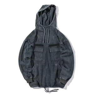 Basics Custom <b>Black</b> French Terry Faded <b>Hoodie</b> Patchwork Oversized Blank Cropped Boxy <b>Men</b> Sun Faded Acid Wash <b>Hoodie</b> - Product Image 3