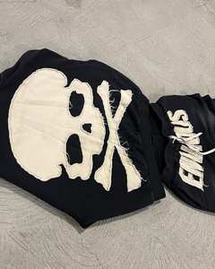 Sweat à capuche en polaire délavé à l'acide et pantalon de survêtement évasé pour homme avec fermeture éclair et logo vieilli Survêtement décontracté - Product Image 6