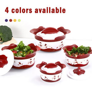 Set of 4 red double-layer insulated stainless steel salad bowls, with red hot pot food warmer with lid, food <b>storage</b> box - Product Image 4