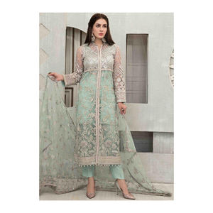 Robe d'hiver sur mesure de haute qualité pour femmes style pakistanais Salwar Kameez matériel en soie et coton - Product Image 4