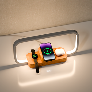 Lampe de table de nuit LED 3 en 1 avec port USB de charge sans fil 10W 5 températures de couleur gradation et horloge en continu - Product Image 6