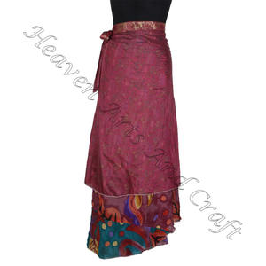 Doble capa Magic Classy Vintage Sari Silk Wrap Faldas 2 capas Reversible Magic Silk Saris Wrap Falda larga Sexy Vintage Silk - Product Image 6