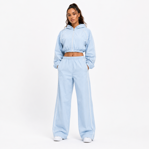 <b>Women's</b> Ice Blue Cropped Windbreaker Hoodie Tracksuit Lightweight Zipper <b>Jacket</b> Shorts 100% Polyester Streetwear Winter - Product Image 1