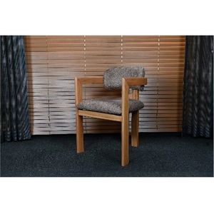 Silla de comedor de madera hecha a mano moderna, diseño minimalista de tres patas, tapicería de tela duradera para hotel, exterior y comedor - Product Image 1