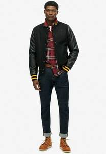 แจ็กเก็ตขนสัตว์ปักลายสำหรับผู้ชาย, แจ็กเก็ตทีมเบสบอลที่มีแขนหนังดีไซน์อเมริกันสำหรับผู้ชาย - Product Image 3