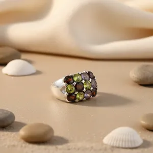 Bague Groupe Géométrique en Argent 925 avec Pierre Naturelle, Style Bohème, Tendance, Unisexe, Usage Quotidien, du Rajasthan - Product Image 1