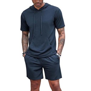 Streetwear été 2 pièces ensemble chemises surdimensionnées ensemble personnalisé hommes à manches courtes revers chemise zippée et short de survêtement survêtement pour hommes - Product Image 3