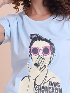 Camiseta de media manga con cuello estampado elegante y elegante de ODM Supply, cómoda Lona de moda para el verano, camisetas de talla grande para mujer - Product Image 3