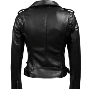 Chaqueta de cuero de motocicleta de Invierno para mujer, chaqueta de manga larga impermeable y ecológica con relleno de algodón - Product Image 3