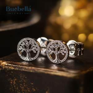 Vente chaude 925 Sterling Silver 14k Gold Coating Iced Lucky Tree of Life Boucles d'oreilles pour hommes - Product Image 2