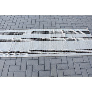 Alfombra de lana turca Vintage patrón a rayas Beige negro clásico área grande rectángulo pasillo Patchwork diseño 2,3X7,1 pies 4m látex - Product Image 3