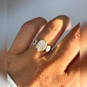 10K 14K 18K Gold Silver platinum Three <b>Stone</b> Engagement Rings Oval Fancy Yellow Diamond Pear Cut Bridal Jewelry Manufacturer - Product Image 3