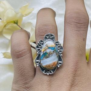 Spiny Oyster Turquoise <b>Ring</b> 925 Sterling <b>Silver</b> <b>Ring</b> Gemstone <b>Ring</b> Handmade <b>Ring</b> <b>Statement</b> <b>Ring</b> Turquoise Gift Jewelry for Wife - Product Image 5