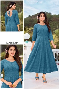 Kurti ผ้าฝ้ายใยสังเคราะห์ปักเลื่อม,ชุด Kurta Palazzo สำหรับสาวๆสไตล์อินเดียขายส่งผ้าฝ้าย Anarkali - Product Image 3