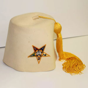Sombrero Fez Blanco Vintage OES Eastern Star Estilo Shriner con Borla Amarilla, Sombrero Masónico de Alta Calidad, Personalizado, Más Vendido - Product Image 3