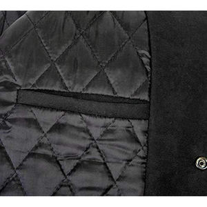 แจ็กเก็ตผ้าขนสัตว์คุณภาพสูงสำหรับผู้ชายคอตั้งแขนเสื้อหนังผ้ากำมะหยี่ปักลายโลโก้ด้านหน้า - Product Image 3