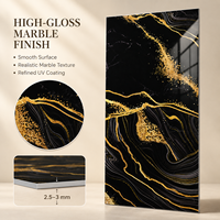 Panneau mural en PVC brillant MORLENX en agate noire dorée, effet marbre UV, pour la décoration intérieure de villas et d'hôtels de luxe