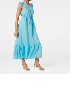 Vestido Elegante para Mujer, Cuello en V, Sin Mangas, Tipo Maxi, Corte en A, Ajuste Regular, Tipo de Prenda con Dobladillo con Volantes, Vestido Azul Claro Elegante - Product Image 3