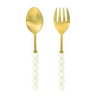 Set Peralatan Sajian Logam Stainless Steel Dengan Gagang Resin Berkualitas Premium, Set Peralatan Sajian Salad Logam Dengan Desain Dekoratif Menarik