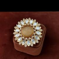 Bague islamique artisanale en acier inoxydable plaqué or 24 carats avec zircons, design classique luxueux, bijoux de mode pour femmes en gros