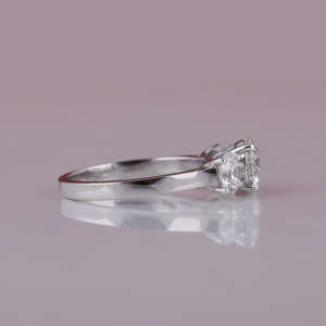 Stylish Luxury 18KT <b>Solid</b> White Gold Plated Custom Engagement Ring Round Cut Lab Grown Diamond Three Stone Setting Trendy Ring - Product Image 5
