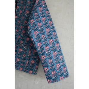 Handmade Reversible <b>Quilted</b> <b>Jacket</b> 100% Cotton Block Print Floral <b>Pattern</b> Long Sleeve Warm Casual Cover Spring Winter Button - Product Image 3