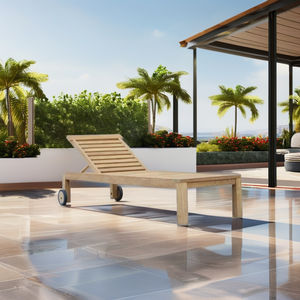 Chaise longue d'extérieur minimaliste en teck massif, inclinable et réglable, résistante aux UV, pour piscine, jardin, patio, parc, villa - Product Image 1