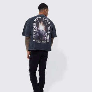 T-shirt streetwear Stone Wash, look rétro délavé, séchage rapide, logo personnalisable, devant vierge, prix direct usine - Product Image 4