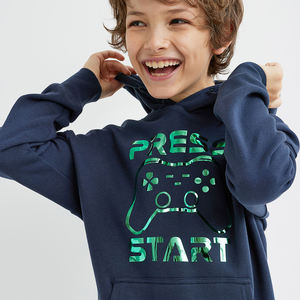 Pull à capuche décontracté de style 1/4, vêtements d'hiver en tissu tricoté avec col à capuche pour garçons et filles âgés d'enfants - Product Image 3