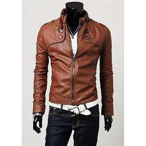 Veste en toile imperméable de qualité supérieure pour hommes col montant en cuir à la mode pour les jeunes motocyclistes - Product Image 2