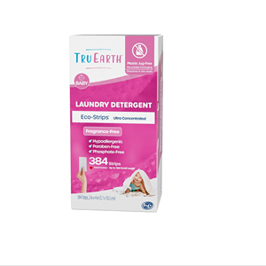 Tru Earth Lessive en Feuilles/Bandes Hypoallergénique pour Bébé, Peaux Sensibles, 384 Unités, Jusqu'à 768 Lavages, Sans Parfum - Product Image 1