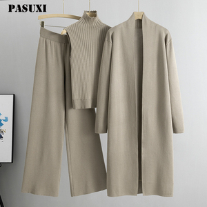 PASUXI Set Tre Pezzi in Maglia per Donna: <span class=keywords><strong>Cardigan</strong></span>, Maglione Lavorato <span class=keywords><strong>a</strong></span> Maglia, Mantella e Pantaloni <span class=keywords><strong>a</strong></span> Gamba Larga - Product Image 1