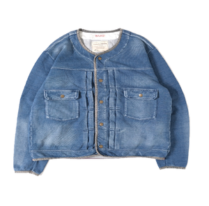 Veste en jean bleu ciel personnalisée pour hommes Veste en jean surdimensionnée de style vintage japonais avec caractéristique sans col Vente en gros - Product Image 2