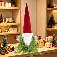 Gnomo Navideño Artificial con Gorro de Terciopelo Rojo, Detalles Verdes y Barba Blanca de 45 cm, Decoración Navideña, Suministro al por Mayor