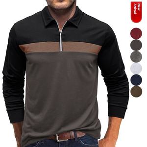 Nouvelle vente en gros de polos décontractés à manches longues et fermeture éclair pour hommes en jersey de couleur personnalisée avec motif uni - Product Image 2