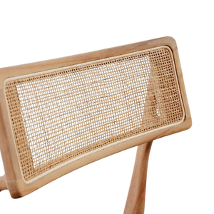 Modern Slim Leg Teak <b>Rattan</b> <b>Dining</b> <b>Chair</b> with Rectangular Cane Backrest Angled Support Upholstered Seat for Apartment Use - Product Image 6