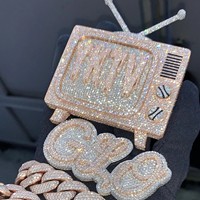 Colgante de Plata de Ley 925 con Moissanita de Corte Brillante Redondo, Estilo Vintage de Dibujos Animados, Unisex, para Fiesta, Certificado IGI
