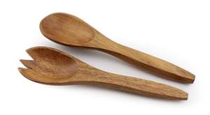 Service à salade en bois lot de 2 avec finition naturelle pour la maison hôtel restaurant mariage événement vaisselle ensemble de couverts en bois - Product Image 2
