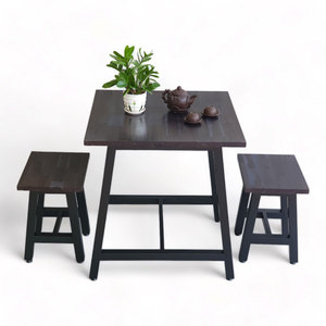 Minimalist Rustic Style Combo <b>Set</b> 70x70cm Rectangular Coffee <b>Table</b> <b>and</b> 2 Wooden <b>Stools</b> Durable Living Room Furniture-CBCF282 - Product Image 1