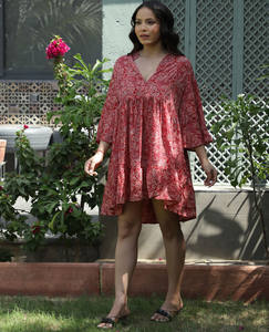 <b>Women</b> Summer Short Dress Lightweight Silk Printed V-Neck Dress With Long Sleeve <b>for</b> Summer Beach <b>Wear</b> and <b>Resort</b> Party Dress - Product Image 2