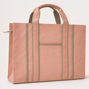 Custom <b>Peach</b> Jute Cotton Blend Organizer Tote Bag 46x34x13 cm Pocket Screen Print Logo Wholesale OEM ODM Private Label Supplier - Product Image 6