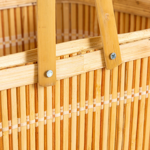 Panier de pique-nique rectangulaire en bambou fait à la main avec couvercle et doubles poignées / Boîte de rangement en bambou tissé traditionnelle pour offrir en cadeau - Product Image 4