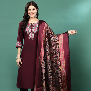 Kurtis de Mujer Estilo Indio-Pakistaní, Corte Recto, Línea A, Poliéster, Estampado Floral, Manga Larga, Cuello Elegante, Listos para Usar, Venta al Por Mayor - Product Image 2