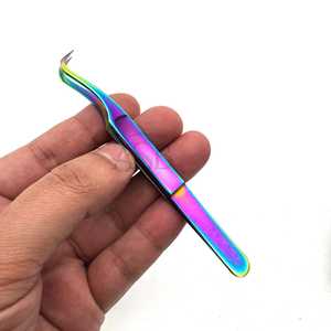 Pinces courbées en C pour extensions de cils, arc-en-ciel plasma, impression de logo personnalisée, acier inoxydable, service OEM - Product Image 2