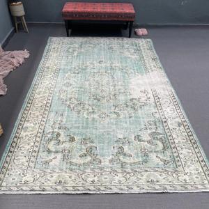 Alfombra Turca de 5.9x9.4 pies, Alfombra Vintage, Alfombra de Lana Ikat Azul - Product Image 1